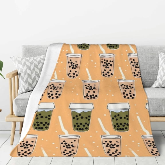 Boba Milk Tea Throw Blanket for Stylish Warm Winter Cabin Ultra-Soft Micro Fleece Blanket, Premium Microfiber, Silky Soft, Plush, Warm and Lightweight for Couch, Sofa, Bed - 80"X60"