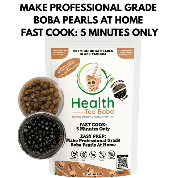 Boba Pearls Black Tapioca Flavor, Fast Cook (5 minutes), Natural Ingredients, Sugar Free, Gluten-Free, Vegan
