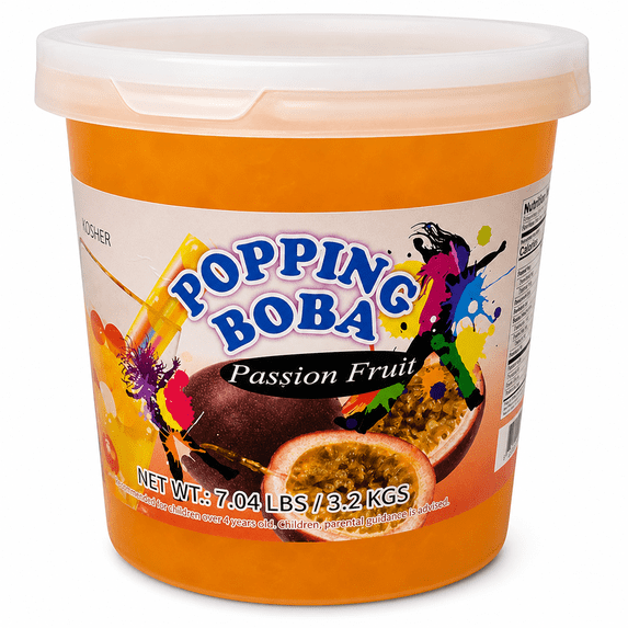 Boba Pop Passion Fruit Popping Boba, 7 lb Tub, Bursting Juice Pearls for Bubble Tea, Frozen Yogurt & Desserts