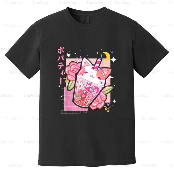 Boba Tea Cat, Bubble, Kawaii, Anime, Japanese, Girls, Teenager, Drink Comfort Color T-Shirt Unisex, up to 4XL