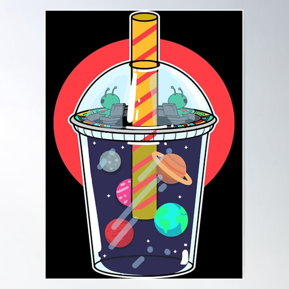 Boba Tea Ufo Boba Tea Boba Milk Tea Ufo Bubble Tea Poster Wall Art, Modern Wall Decor For Living Room Bedroom, 12x18 UNFRAMED
