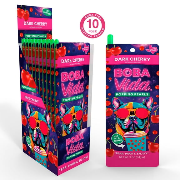 BobaVida Popping Boba Pearls, Dark Cherry, for Drinks & Dessert Toppings, 3 Oz (10 Pack)
