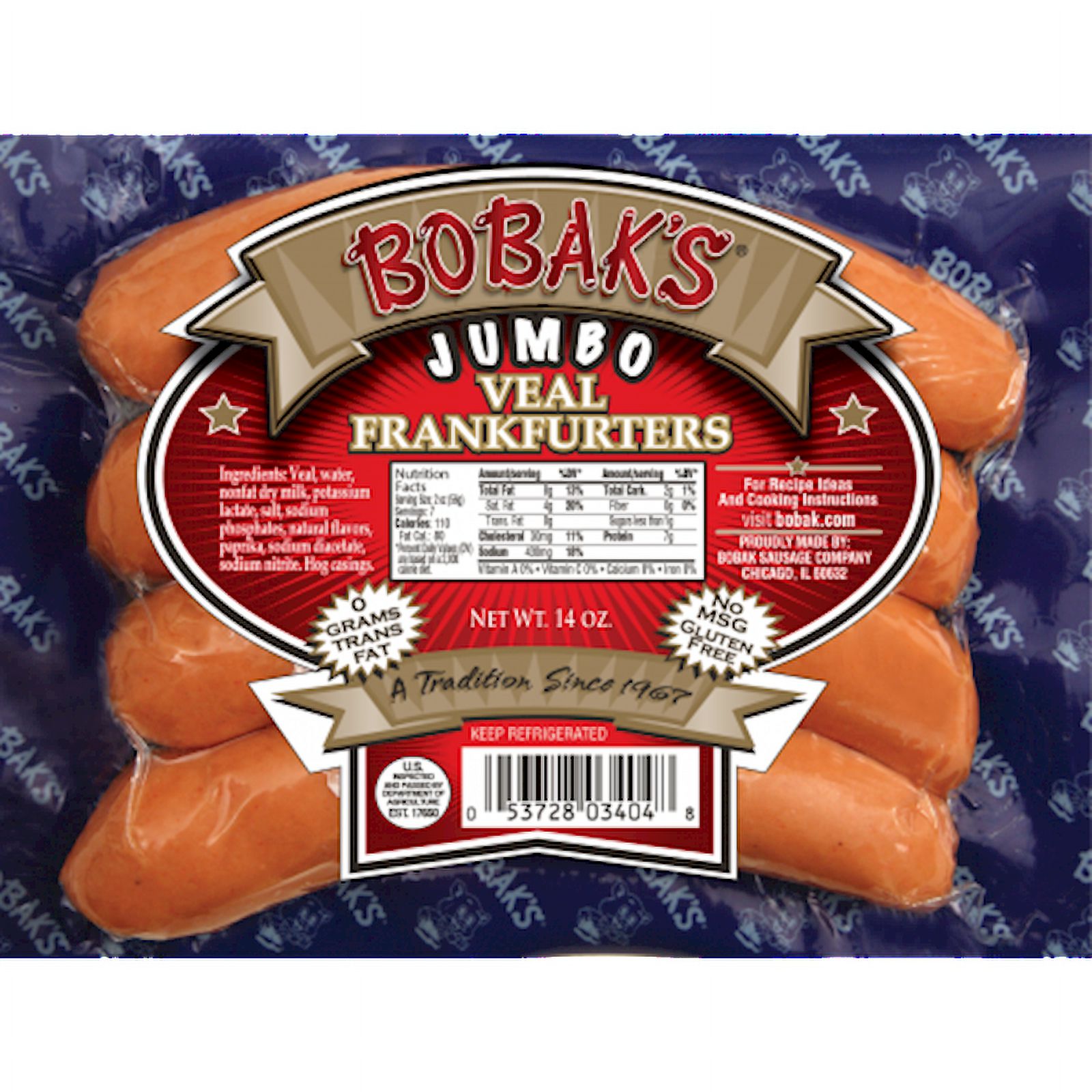 Bobak's Jumbo Veal Frankfurters 1Lb Savory Delight Packed With Flavor For Your Culinary