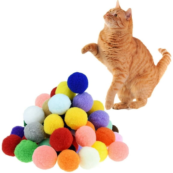 Bobasndm 10/20/30pcs Soft Pom Pom Balls for Cats - Lightweight, Interactive, Assorted Colors - Plush Toy Balls for Kitten Training and Play - Pompon Pet Products for Cats