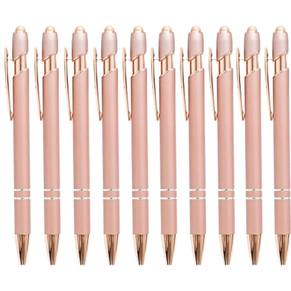 Bobasndm 12 Pack Rose Gold Ballpoint Pen with Stylus Tip, 1.0 mm Black Ink Smooth Writing Pens, Metal Stylus Pens for Touch Screens