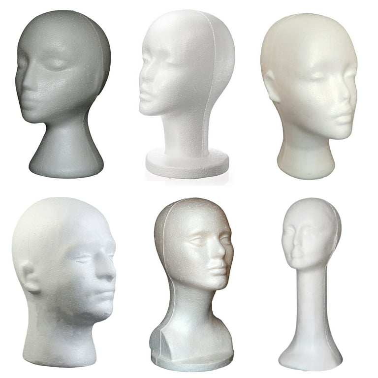 Bobasndm 1Pc Styrofoam Wig Head,Foam Mannequin Wig Stand for Women/Men,  Stand and Holder for Styling, Model and Display of Hair, Hats and Hair
