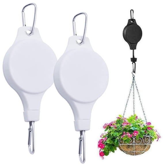 Bobasndm 2 Pack Plant Pulley Retractable Pulley Plant Hanger,Adjustable Plant Pulley Hanger,Adjustable Hanging Flower Basket Hook Hanger for Garden Hanging Basket Pots and Bird Feeder