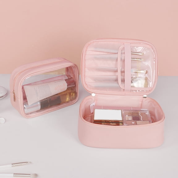 Bobasndm 2 Pcs/Set Transparent Travel Bag with Zipper Waterproof Clear Makeup Bag,Clear Cosmetic Bag,Large Travel Toiletry Bag for Girls Women Men