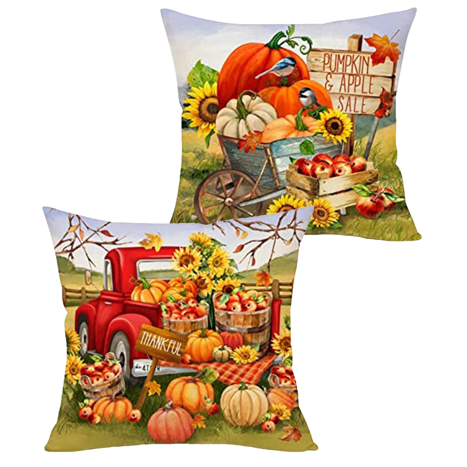 Bobasndm 2Pcs Fall Decorative Pillow Covers 18"x18" Farmhouse Decor