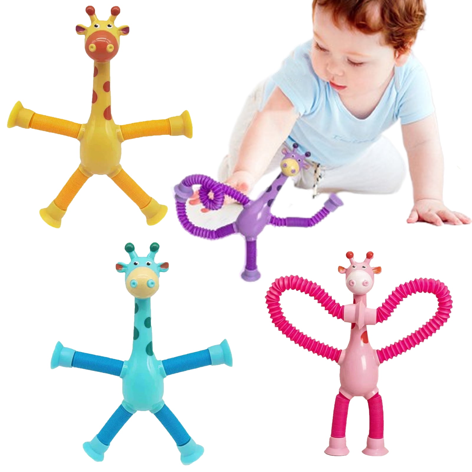 4 Stück Teleskop-Saugnapf-Giraffe Spielzeug - Lustige Stressabbau-Spielzeuge Für Kinder & Erwachsene