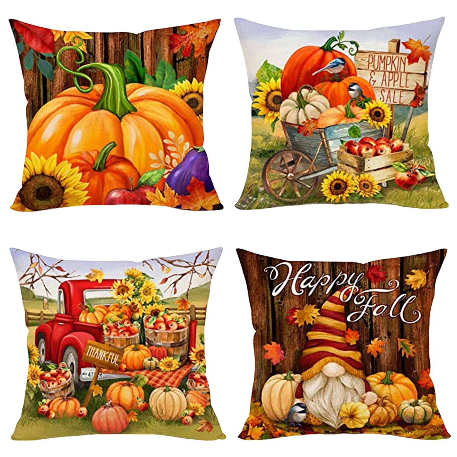 Bobasndm 4Pcs Fall Decorative Pillow Covers 18"x18" Farmhouse Decor