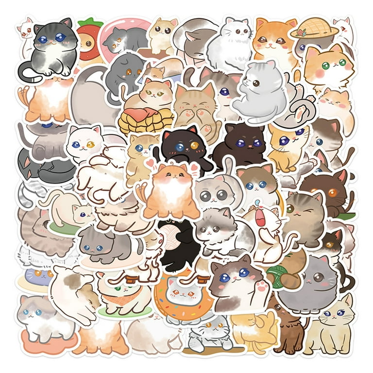 Bobasndm 60PCS Cute Cat Stickers,Kawaii Cat Sticker for Water