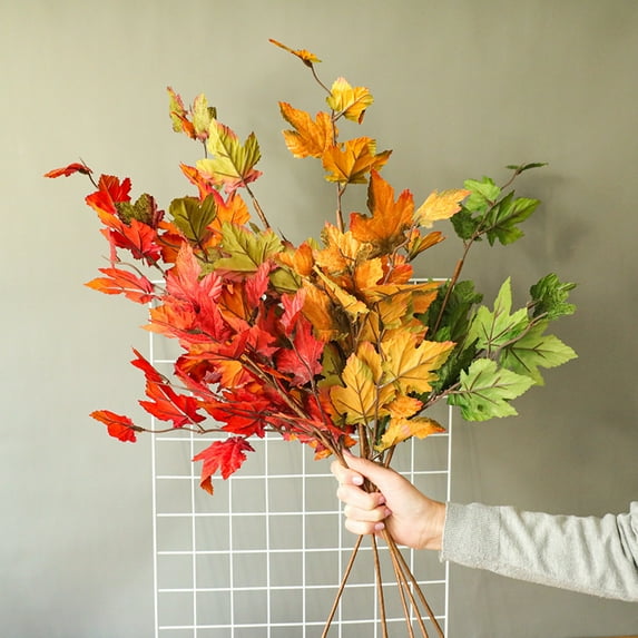 Bobasndm Artificial Fall Leaves Fake Maple Leaf Bushes, Faux Autumn Plants Fall Decoration for Indoor Outdoor Home Kitchen Living Room Fireplace Wedding Dining Room Hotel Decoration