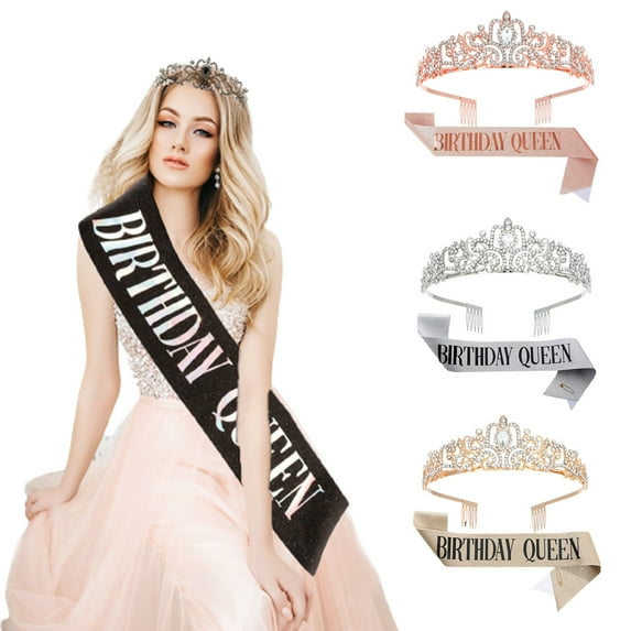 Bobasndm Birthday Girl Tiara,Princess Crown with Birthday Sash, Birthday Girl Headband, Birthday Crowns for Women, Tiaras for Women, Happy Birthday Decorations, Birthday Party Supplies Girls
