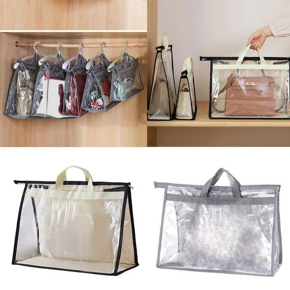 Bobasndm Clear Dust Storage Bags for Handbags, Clear Dustproof Storage Bag, Closet Storage Bag, Hanging Purse Storage Organizer, Dust Bag with Zipper and Handle