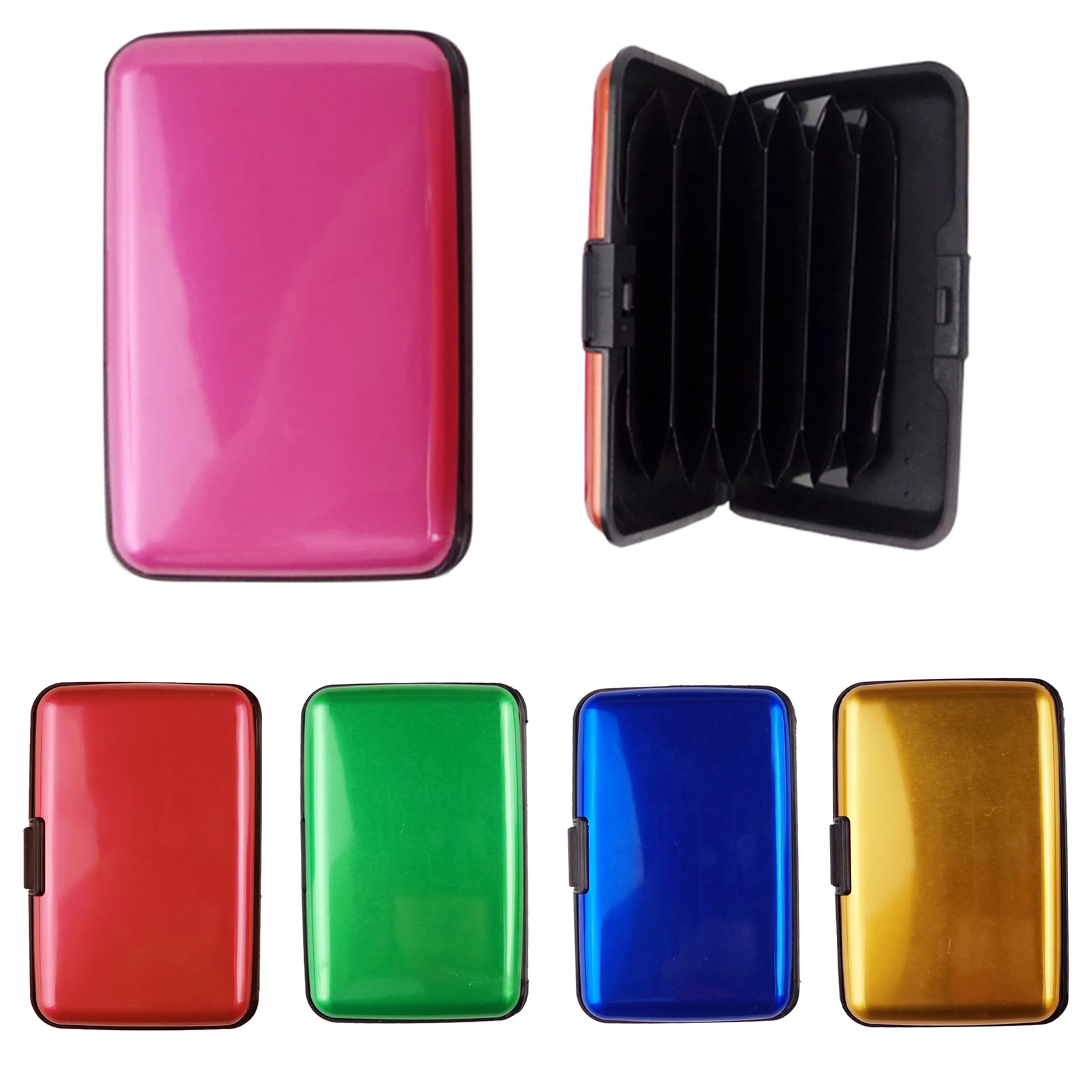 RFID Blocking Credit Card Holder - Aluminum Metal Wallet Case For Business Cards ID, Pink Black Cats Design