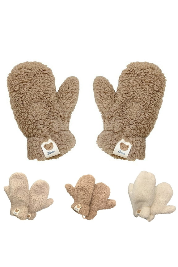 Cute Bear Claw White Gloves for Women,Plush Thickened Winter Keep Warm Students Ride Cold Windproof Underwear Mittens Hanging Neck
