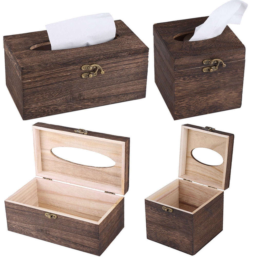 Bobasndm Distinctive Style Tissue Box Retro Square Wooden Boutique Tissue Holder Tissue Cover for Home Office Car Automotive Decoration-Brown