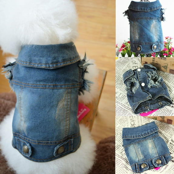 Bobasndm Dog Puppy Blue Cowboy Jean Denim Vest Coat Jacket Clothes Outfits Pet Supplies