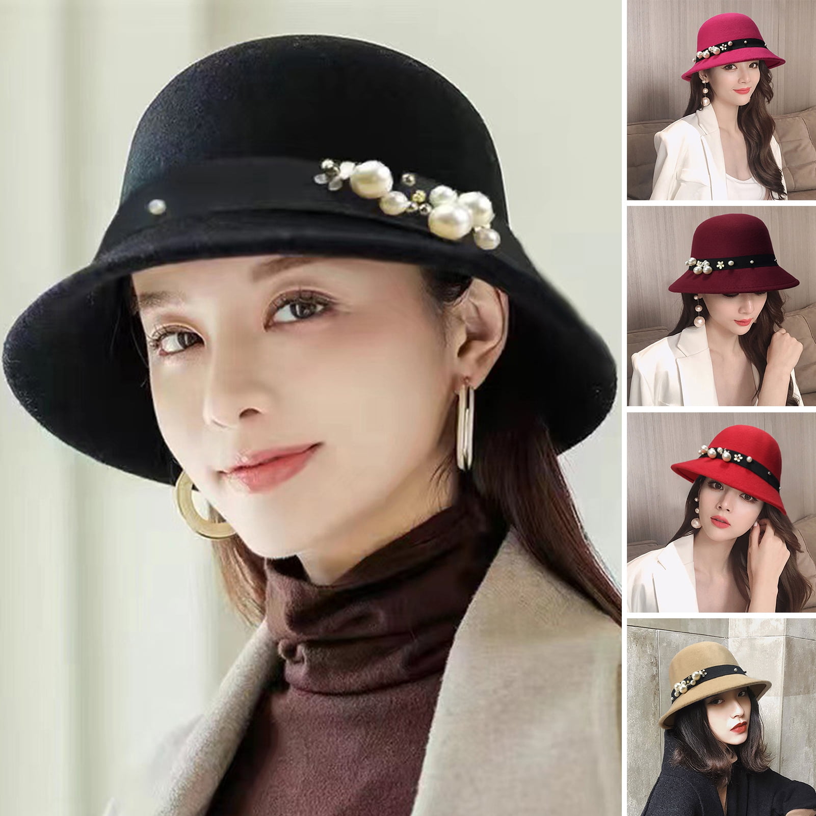 Bobasndm Dress Hats for Women Church,Panama Hat with Pearl