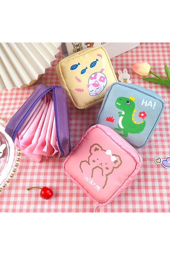 Flannel Sanitary Napkin Storage Bags Period Kit Menstrual Cup Pouch Portable Zipper Nursing Pad Holder Tampons Collect Feminine Menstruation First Bag for Teen Girls Women