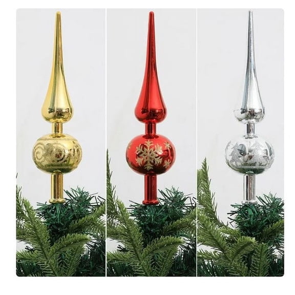 Bobasndm Gourd Snowflake Print Christmas Tree Toppers, Plastic Golden