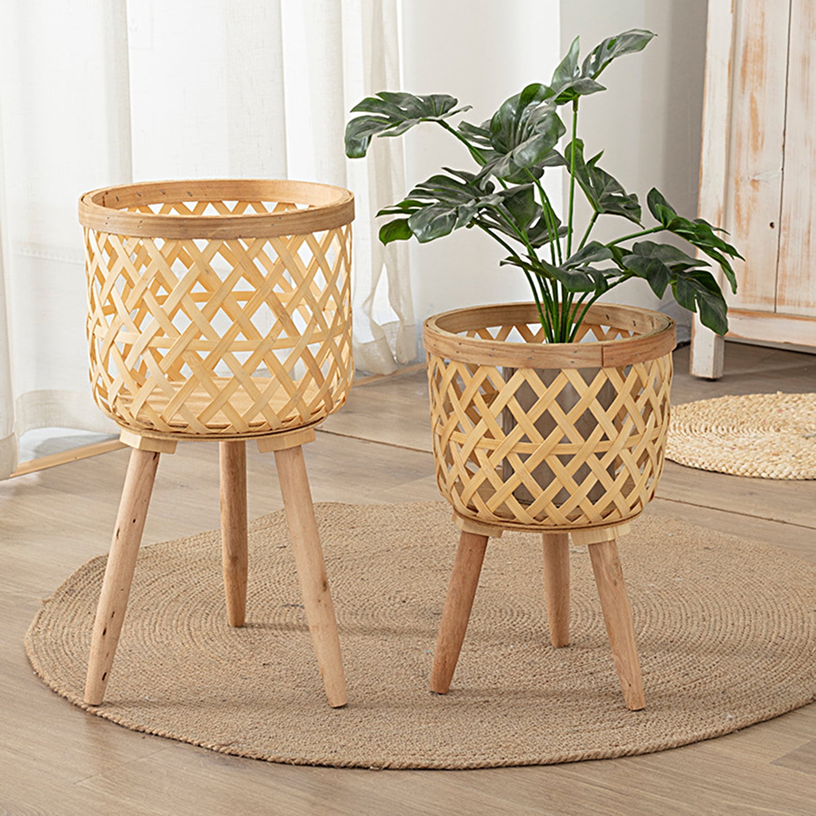 Bobasndm Indoor/Outdoor Wicker Basket with Removable Legs, Woven Planter  Cover for All Weather, Planter Container - Plant Stand