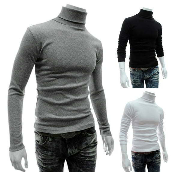 Bobasndm Long Sleeve Turtleneck Men Pullover Soft Solid Color Stretchy Knitted Shirt for Autumn Winter