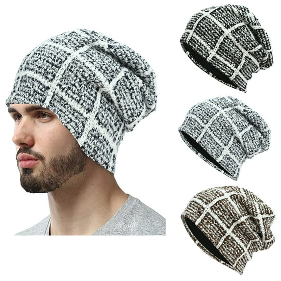 Bobasndm Men Winter Beanie Hat Warm Slouchy Hats Men Knitted Beanie Hats Fleece Lined Skull Cap for Men