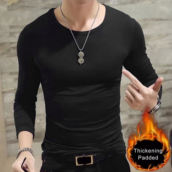 Bobasndm Mens Thermal Underwear Tops, Fleece Lined Long Sleeve Shirt Lightweight Base Layer Undershirt