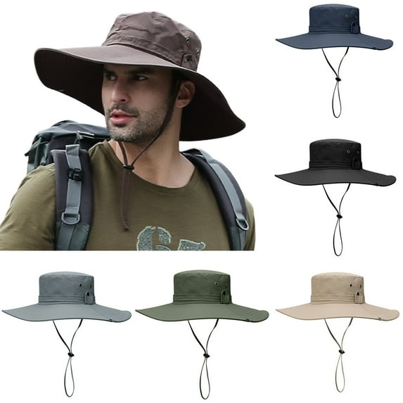 Bobasndm Mens Wide Brim Hats UPF50+ Waterproof Breathable Fishing Hiking Camping Hats One Size