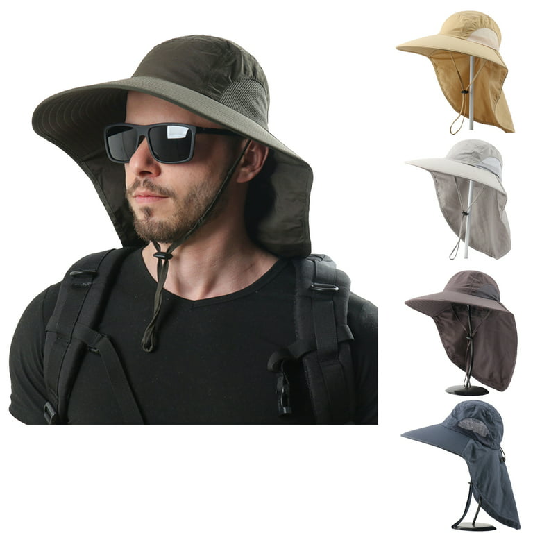 Bobasndm Mens Wide Brim Sun Hat with Neck Flap Fishing Safari Cap