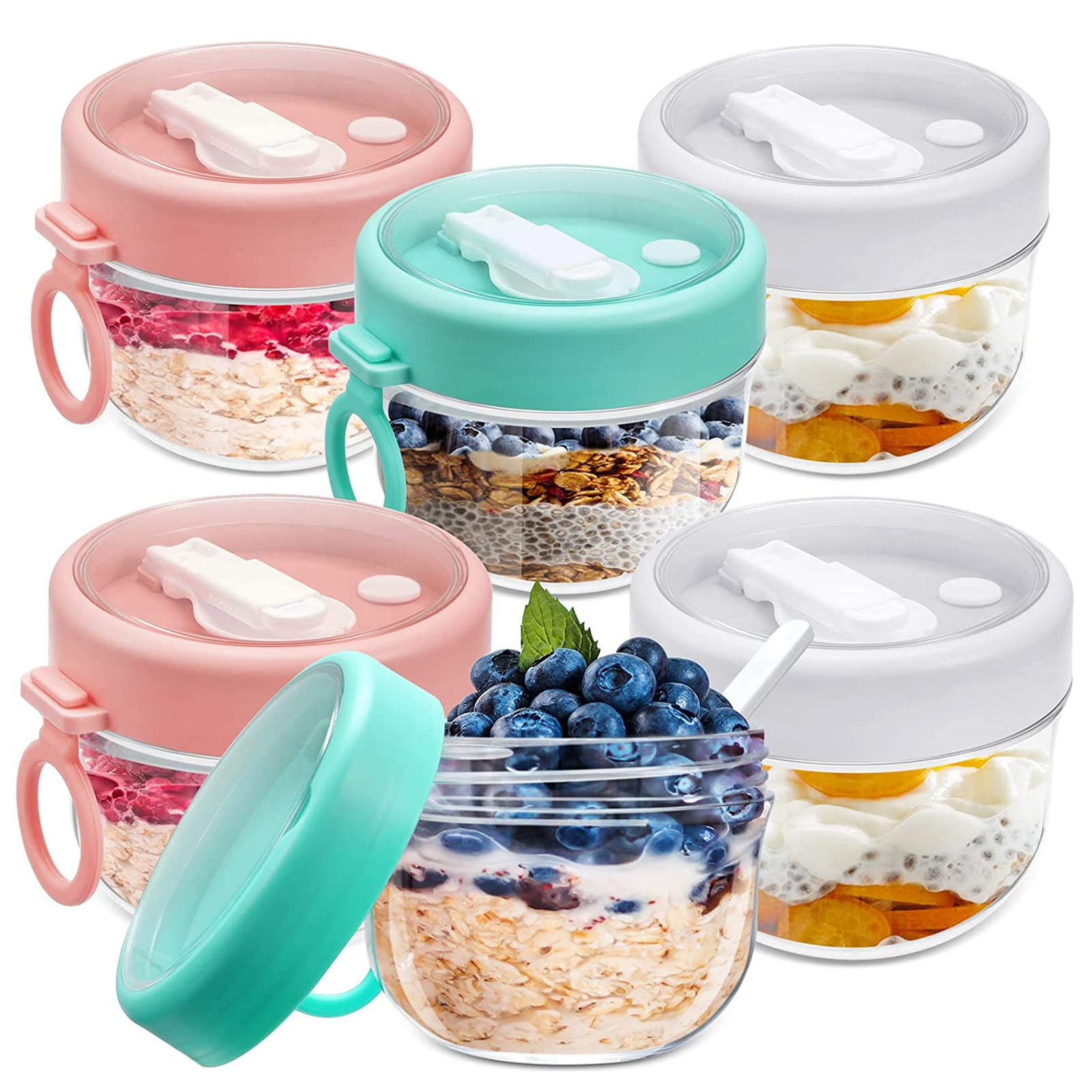 Overnight Oats Container with Lids (4-Piece set) - 16 oz Plastic Containers  with Lids - Oatmeal Container to go | Portable Cereal and Milk Container