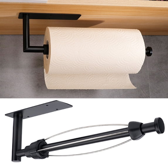 Bobasndm Paper Towel Holder Under Cabinet Brushed Nickel Wall Mount Paper Towel Holders Under Counter Hanging Paper Towel Rack Self-Adhesive with Damping Stainless Steel for Kitchen Bathroom