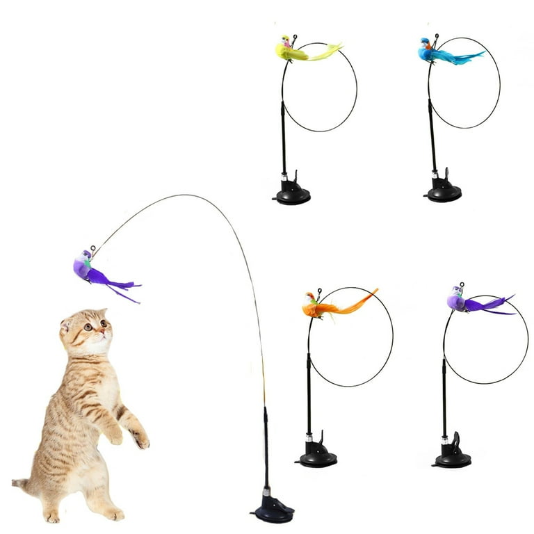 Double Head Cat Wand Toys w/Suction Cup Pet Cat Interactive Feather Indoor  Play