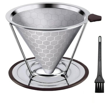 Bobasndm Pour Over Coffee Dripper, Stainless Steel Coffee Filter Reusable Pour Over Coffee Filter Cone Coffee Dripper with Removable Cup Stand and Bonus Brush