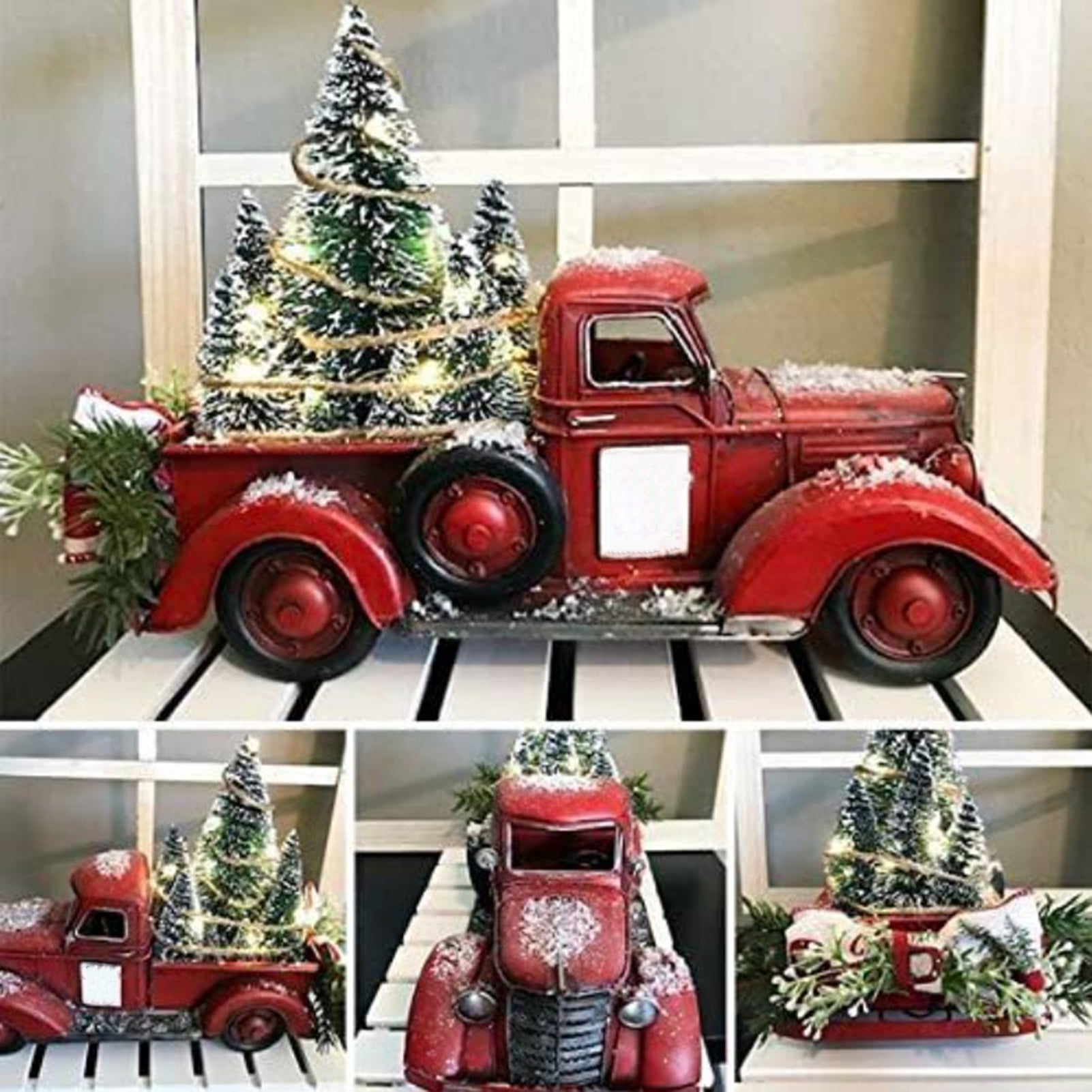 Bobasndm Red Farm Truck Christmas Centerpiece Christmas Red Truck Decor Farmhouse Vintage Red Pickup Truck with Christmas Trees for Home Kitchen Table Centerpieces Decorations Home Decor