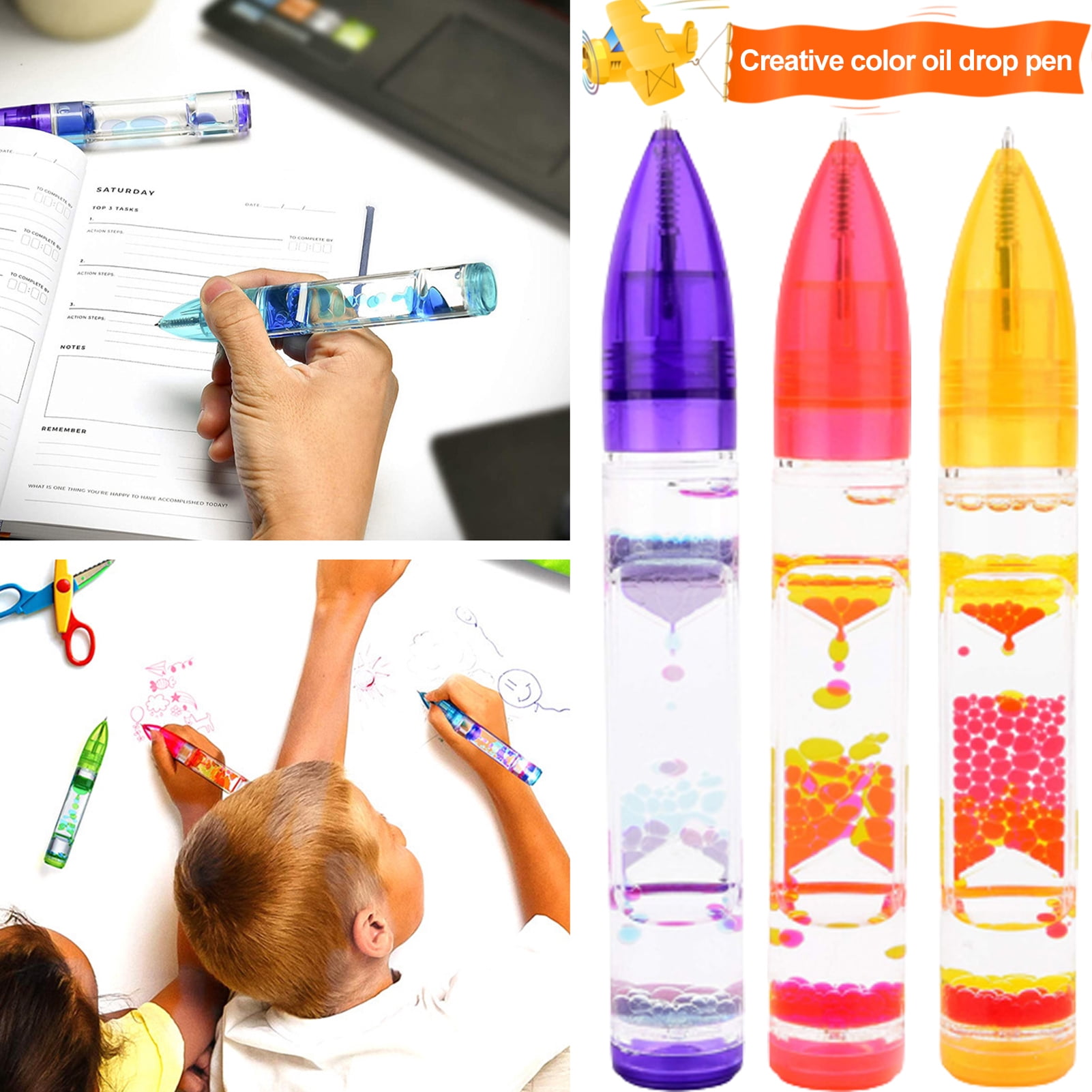 Bobasndm Sensory Fidget Toys Cool Pens for Kids(3PCS),Fun Pen Liquid Motion  Bubbler Timer Anti Anxiety Stress Relief Office Liquipen Desk Toys School