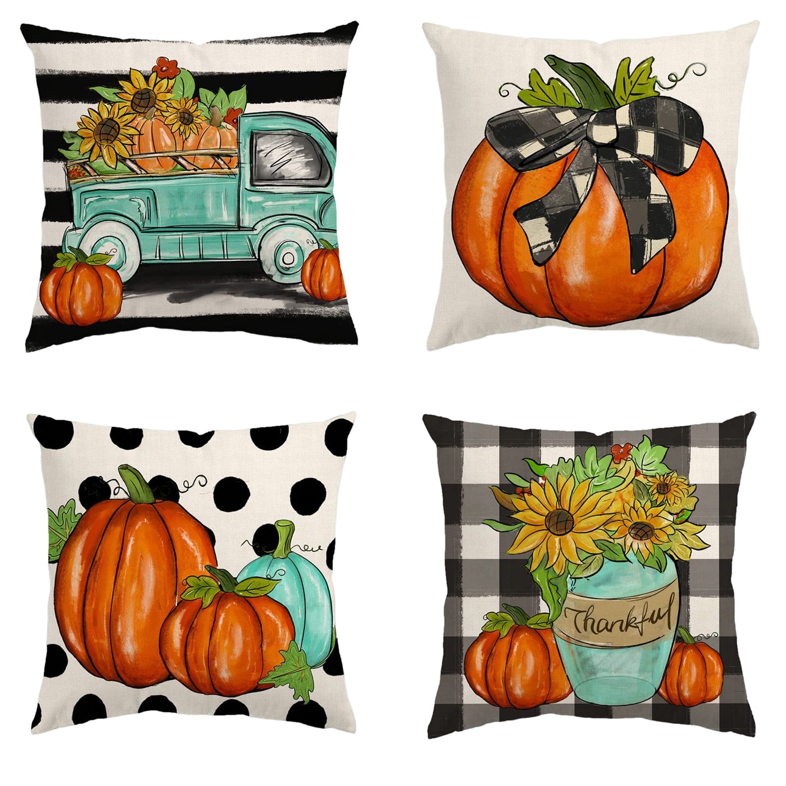 Bobasndm Set of 4 Fall Decorative Throw Pillow Covers 18"x18