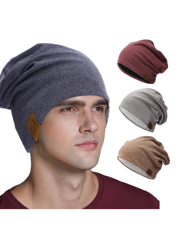 Slouchy Beanie for Men Winter Hats for Guys Cool Beanies Mens Lined Knit Warm Thick Skully Stocking Binie Hat