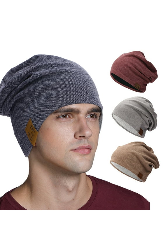 Slouchy Beanie for Men Winter Hats for Guys Cool Beanies Mens Lined Knit Warm Thick Skully Stocking Binie Hat