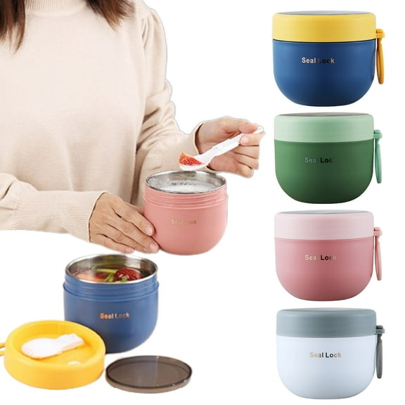 Bobasndm Vacuum Insulated Food Jar For Kids with Foldable Spoon,Stainless Steel Thermal Food Container Food Thermos Soup Cup Leak Proof Hot Cold Food for School Office Picnic Travel Outdoors