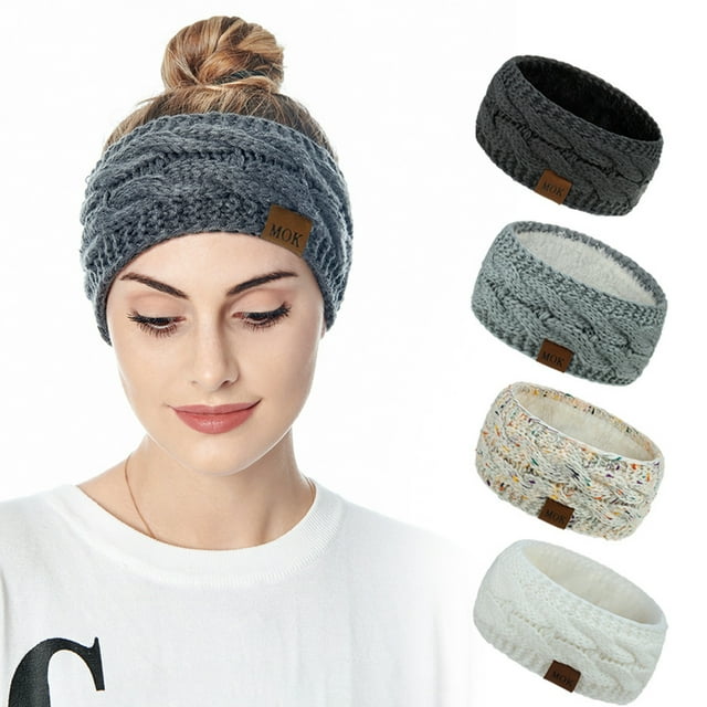 Bobasndm Winter Velvet Knitted Wool Headband Crochet Elastic Hair Bands