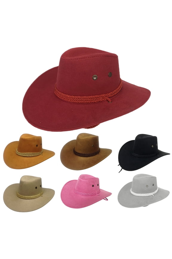 Women Men Felt Wide Brim Western Cowboy Hats Panama Hat Outdoor Wide Brim Hat with Strap