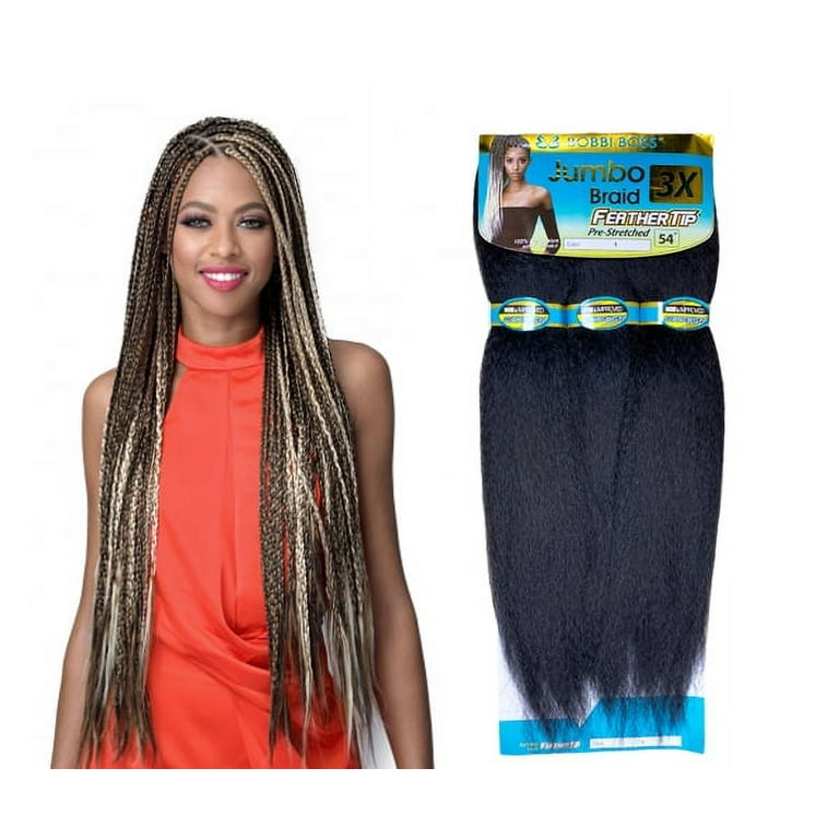 Bobbi Boss Feather Tip Kanekalon Jumbo Braid Pre Stretched 54 3x ( 3 IN 1  Pack ) ( #2 Brown )