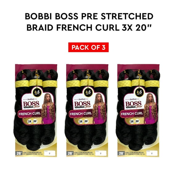 Bobbi Boss Jumbo Braid Pre-Stretched French Curl 3x 20" ( 1 Jet Black ) 3 Pack