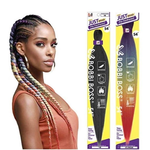 Premium Just Braid Style : Pre- Feathered hair braiding 54” inch - Color #TTWHT/DGRN