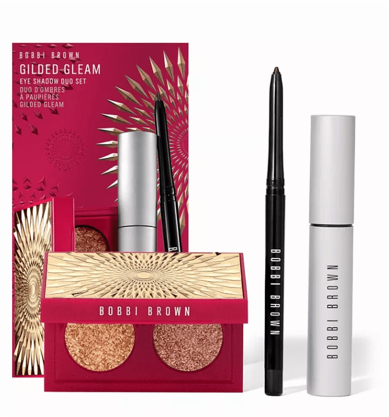 Bobbi Brown Gilded Gleam Eye Shadow Duo Set - Eyeshadow, Perfectly Defined Gel Eyeliner, & Smokey Eye Mascara Set