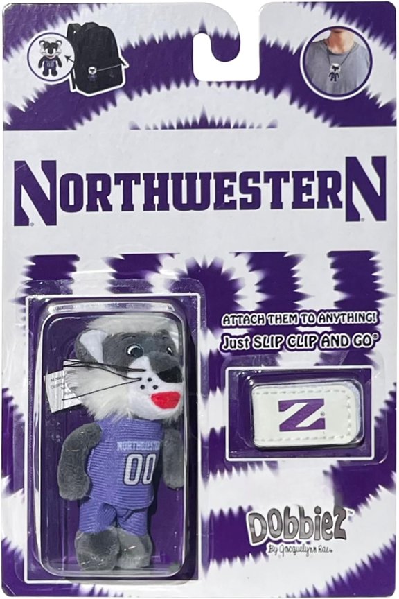 Bobbi-Dobbiez Attachable Plushie Northwestern University Willie Wildcat Mascot - Attaches to Backpacks, Bags, Shoes, Water Bottles, and