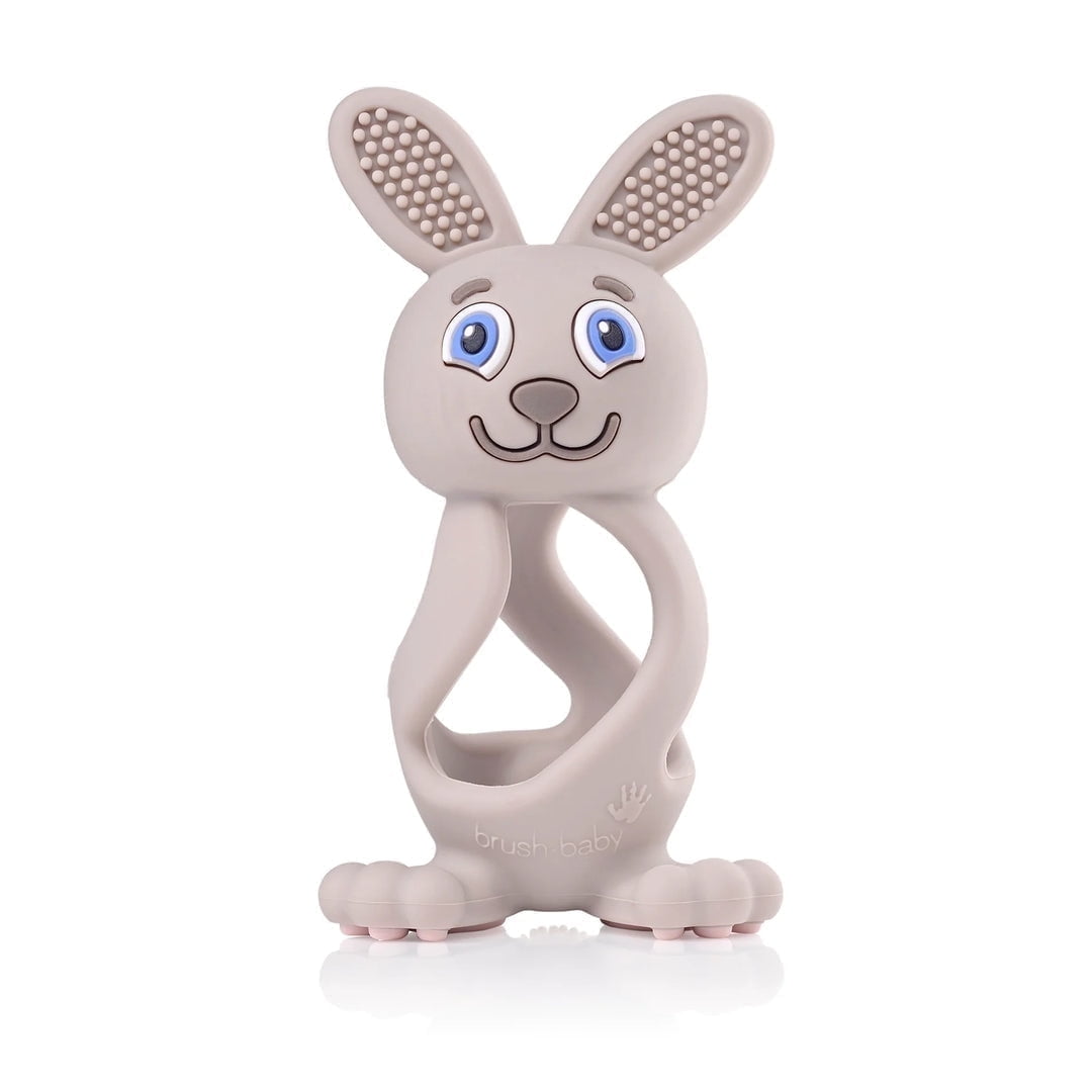Bobbie Bunny Baby Teether Toy Cappuccino Gray | Twist & Bounce Tummy, Soft Silicone Teething Toy for Infants & Babies | 0-3 years